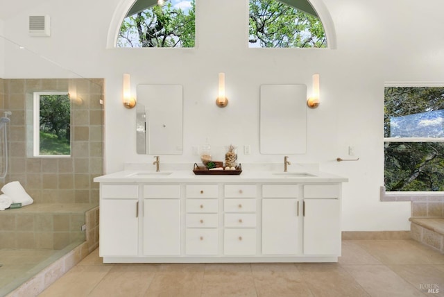 full bath featuring double vanity, visible vents, and a sink