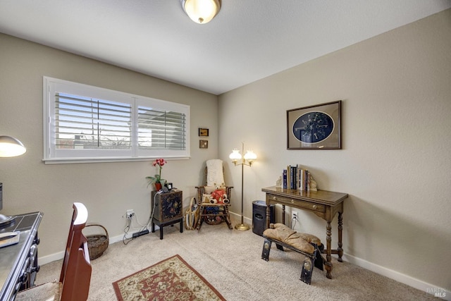 sitting room featuring baseboards and carpet