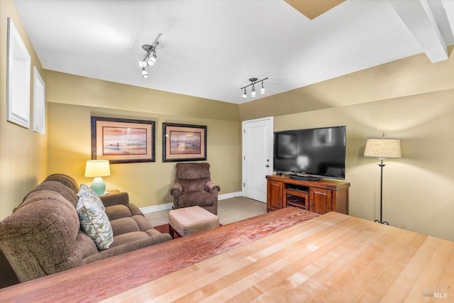 living area with baseboards and rail lighting