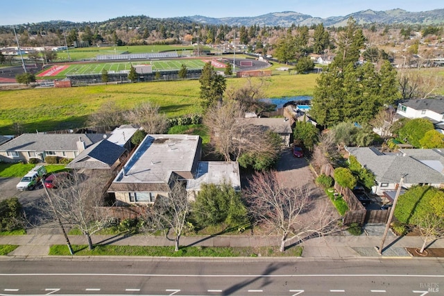 bird's eye view featuring a residential view and a mountain view