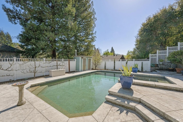 15 Kingswood Dr, Petaluma, CA 94952 - view of pool with a fenced backyard, a storage shed, and a patio