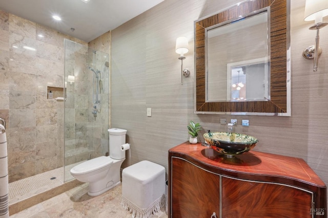 15 Kingswood Dr, Petaluma, CA 94952 - full bathroom featuring a shower stall, vanity, and tile walls