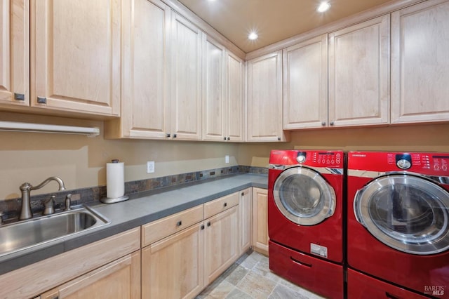 15 Kingswood Dr, Petaluma, CA 94952 - laundry room with cabinet space, separate washer and dryer, recessed lighting, and stone finish floors