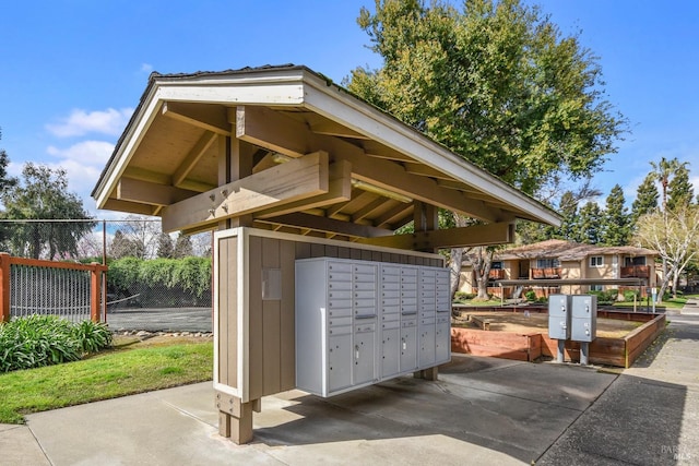 surrounding community featuring mail area and fence