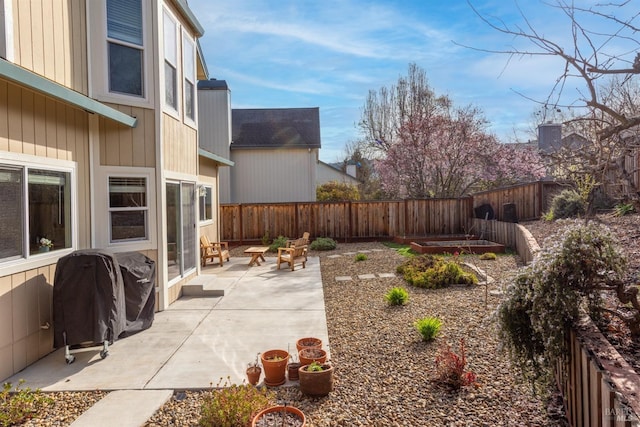 view of yard with a patio and a fenced backyard