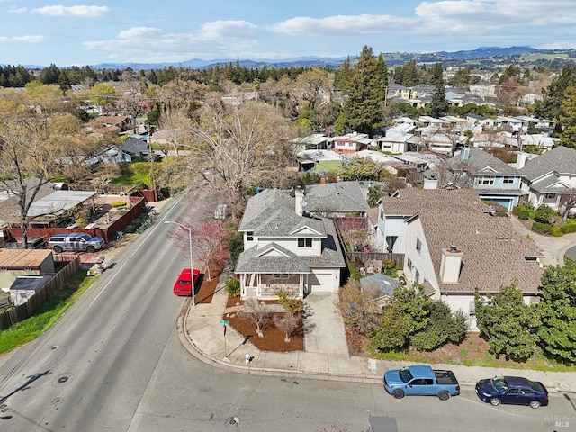 bird's eye view with a mountain view and a residential view