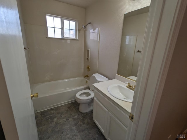 full bathroom featuring vanity,  shower combination, and toilet