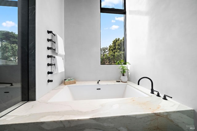 bathroom featuring a wealth of natural light and a bath