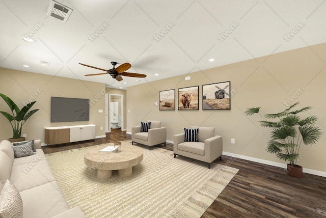 9862 Whalen Rd, Wallace, CA 95252 - living area with baseboards, recessed lighting, ceiling fan, and wood finished floors