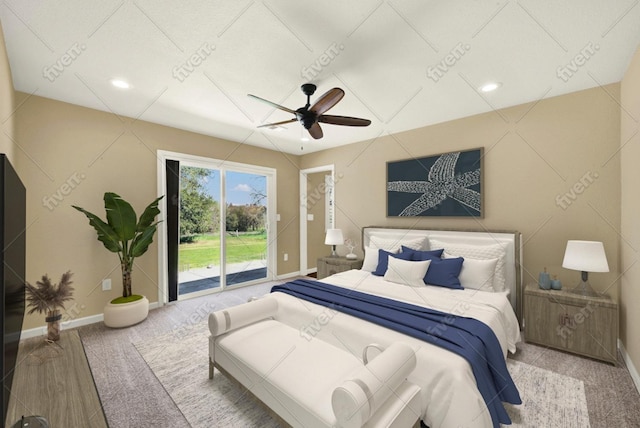 9862 Whalen Rd, Wallace, CA 95252 - bedroom with access to exterior, baseboards, a ceiling fan, recessed lighting, and carpet