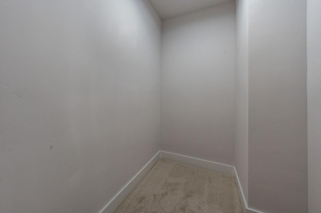 empty room featuring baseboards and light carpet