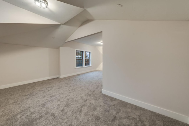 additional living space with lofted ceiling, baseboards, and carpet floors