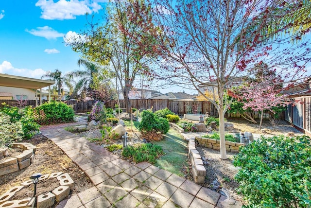 view of yard featuring a vegetable garden and a fenced backyard