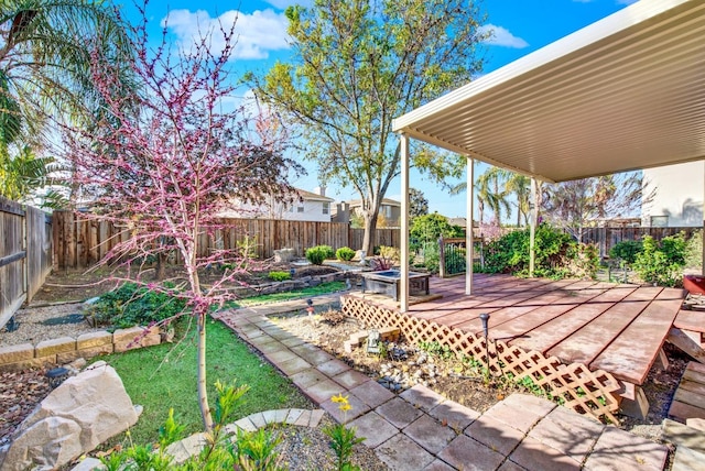 view of yard featuring a deck and a fenced backyard