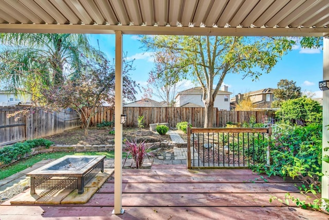 exterior space featuring a fenced backyard and an outdoor fire pit