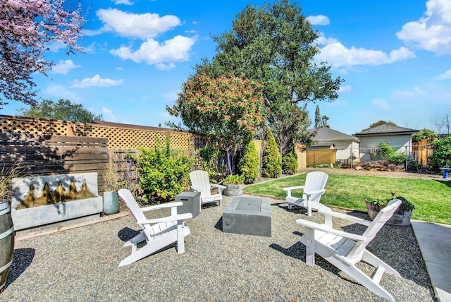 view of yard featuring a patio area and fence