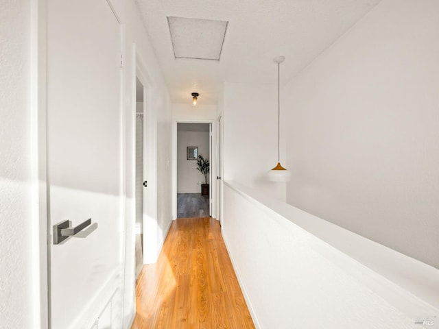 corridor featuring attic access and light wood-type flooring