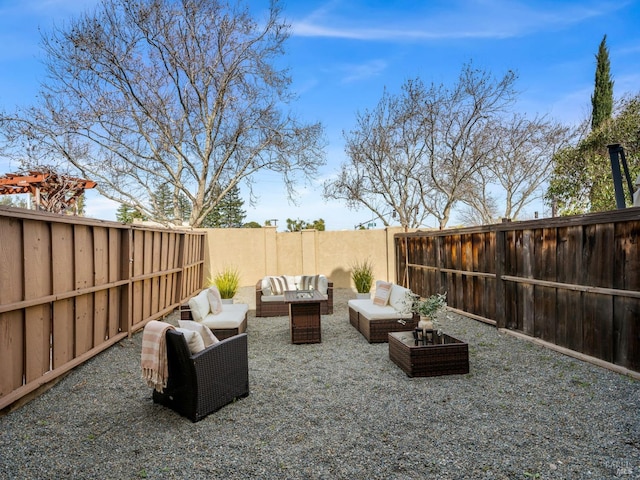 view of patio / terrace with outdoor lounge area and a fenced backyard