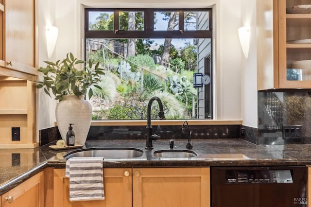 kitchen with backsplash, a healthy amount of sunlight, dishwasher, and a sink