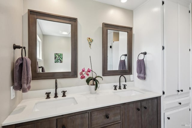 bathroom featuring a sink and double vanity