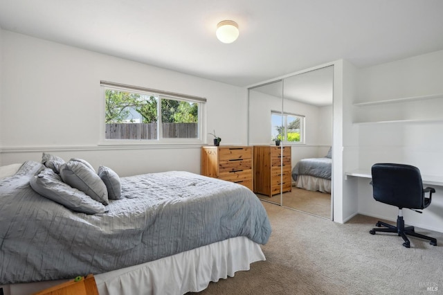 carpeted bedroom with a closet