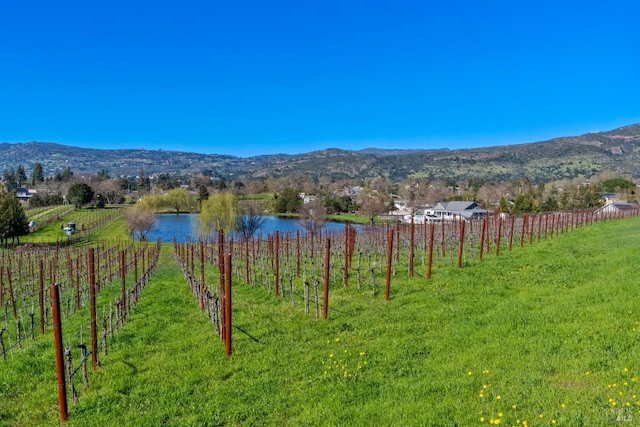 property view of mountains featuring a rural view and a water view