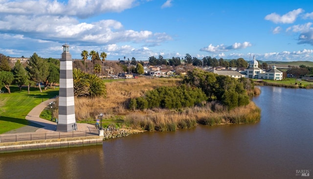 bird's eye view featuring a water view