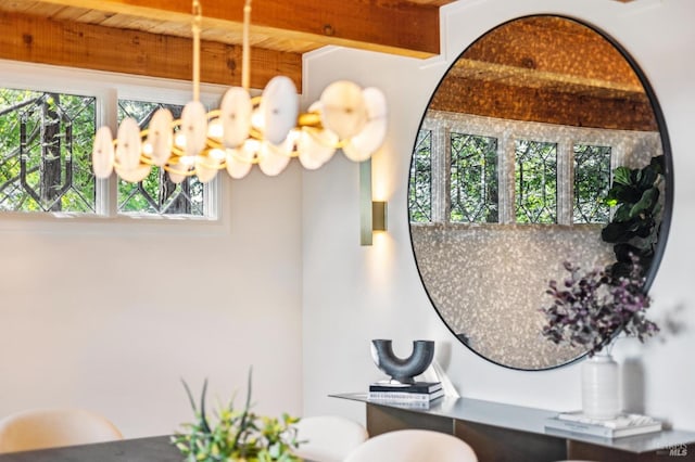 bathroom featuring beam ceiling