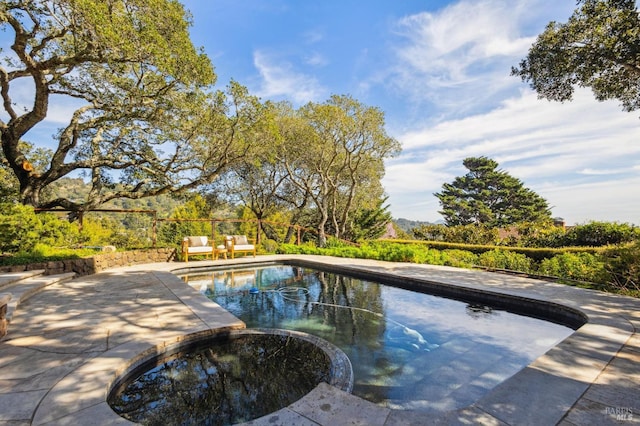 view of swimming pool with a patio area and a pool with connected hot tub