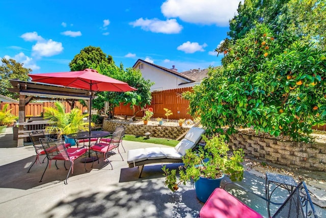 view of patio / terrace with outdoor dining area and a fenced backyard