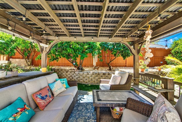 view of patio featuring a fenced backyard and outdoor lounge area