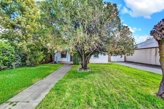 obstructed view of property featuring a front lawn