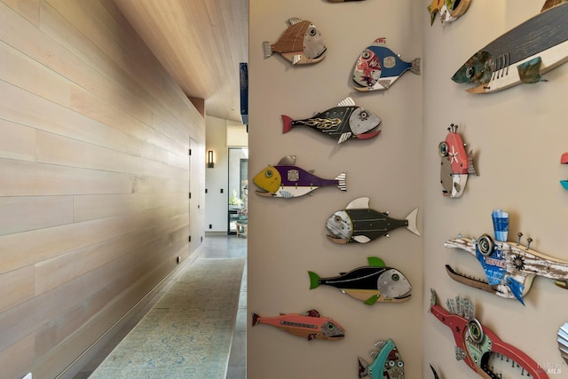 hall with wooden walls