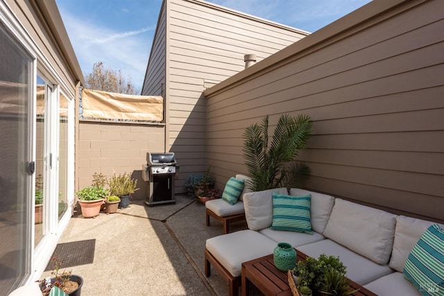 view of patio / terrace with an outdoor hangout area and grilling area