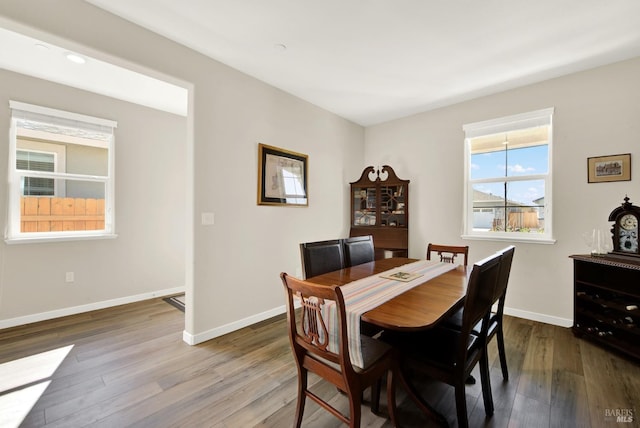 dining room featuring wood finished floors and baseboards