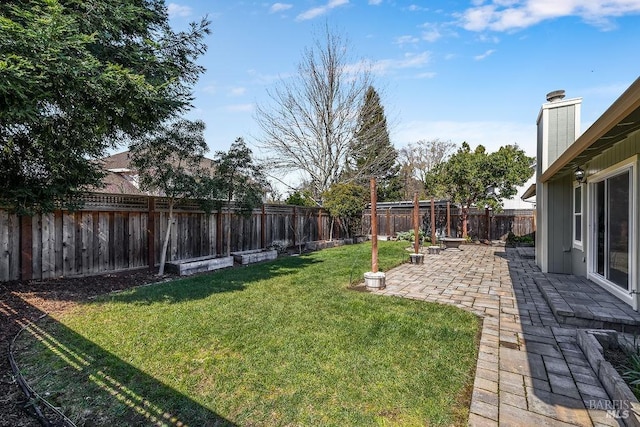 view of yard with a fenced backyard and a patio area