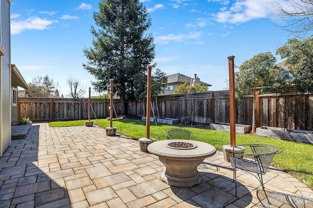 view of patio / terrace with a fire pit and a fenced backyard