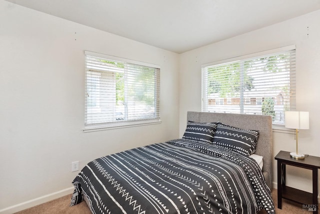 bedroom with multiple windows, baseboards, and carpet