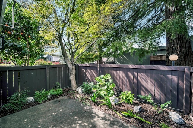 view of yard featuring a patio area and a fenced backyard