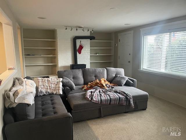 505 Petaluma Blvd N, Petaluma, CA 94952 - carpeted living area with a wood stove and track lighting