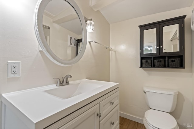 505 Petaluma Blvd N, Petaluma, CA 94952 - bathroom with toilet, vanity, wood finished floors, lofted ceiling, and baseboards