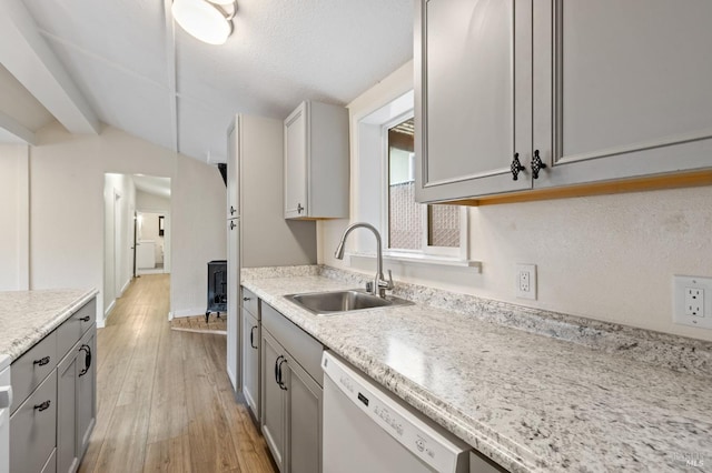 505 Petaluma Blvd N, Petaluma, CA 94952 - kitchen with white dishwasher, a sink, gray cabinets, and light wood-type flooring