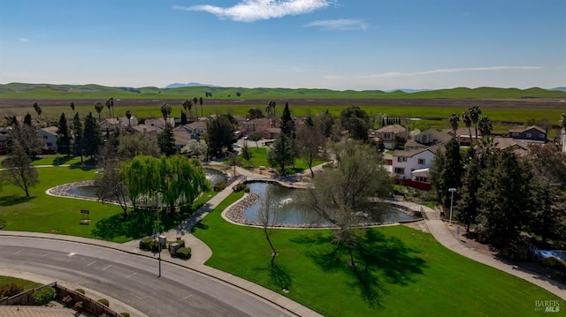 drone / aerial view with a mountain view and a residential view