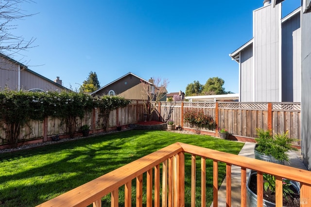 view of yard with a fenced backyard