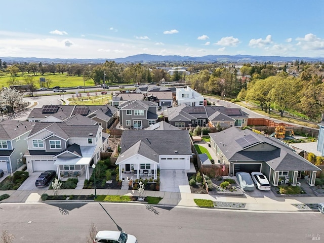 bird's eye view with a mountain view and a residential view