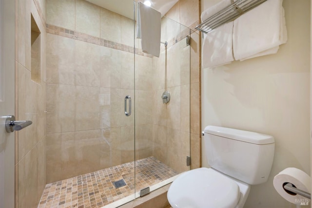 bathroom with toilet and a stall shower