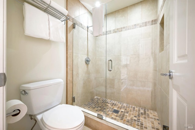 full bathroom featuring a stall shower and toilet