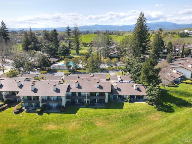 bird's eye view featuring a residential view and a mountain view