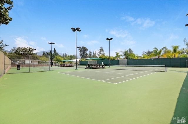 view of tennis court with fence