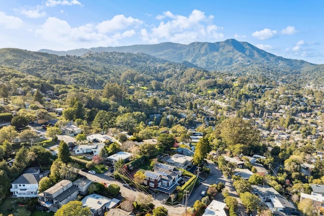 drone / aerial view featuring a mountain view